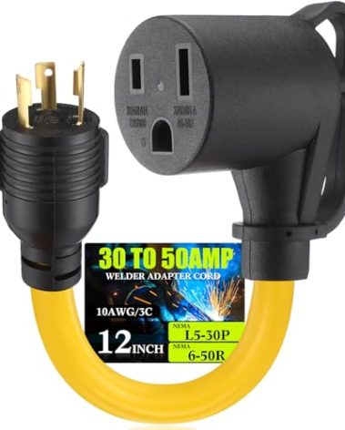 Tellegloww 1ft 30amp to 50amp Welder Adapter Cord, Compatible with Nema L5-30p Male to 6-50r Female Locking 3 Prong to 3 Prong Welding Power Adapter, STW 10 Awg/3c, 250v 7500w, Etl Listed