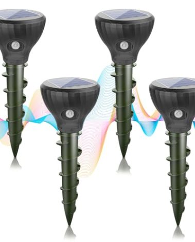 4 Pack Mole Repellent Solar Powered,Gopher Repellents,Solar Powered Waterproof Vole Repellent, Flash&Vibration is Suitable for Lawn, Courtyard and Outdoor Mole Deterrent for Yard