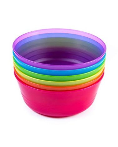 Cuddly Hippo Kids Plastic Dinnerware Set of 6 Multi Color Bowls - Reusable, BPA-Free, Dishwasher Safe and Microwaveable