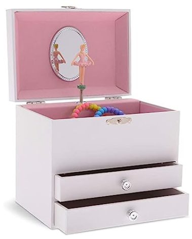 Jewelkeeper Personalize-Your-Own White Musical Ballerina Jewelry Box with 2 Pullout Drawers, You are My Sunshine Tune