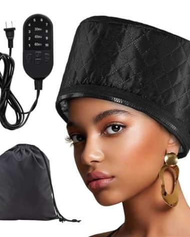 Hair Steamer Heat Cap for Deep Conditioning, Thermal Steam Cap for Natural Hair Home Use with 10 Modes 3 Timer Settings All Black Extended Cord for Spa Hair Care, Black
