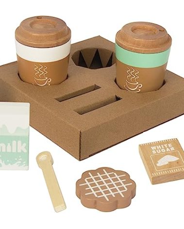 WOODENFUN Pretend Play Coffee Cup Toys,Wooden Play Kitchen Accessories,Fake Food Play for Kids Kitchen,Educational Toy for Toddler Children Birthday Gift