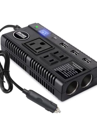Car Power Inverter 120W DC 12V 24V to AC 110V Car Charger Adapter with 3 AC Outlets Dual Cigarette Lighter 4 USB Ports Charger Quick Charging 3.0 for Phones Tablets Laptops Kindle (Black)