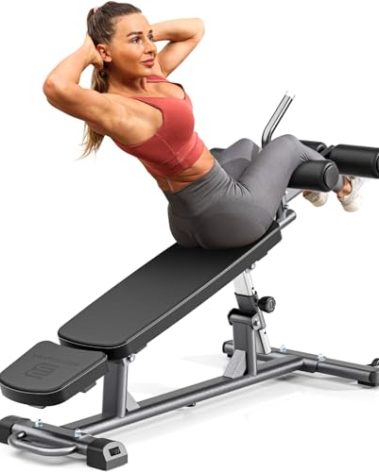 BODYWAKER Semi-Commercial Sit-Up Bench with Reverse Crunch Handle for Ab & Core Workout and Decline Bench Press, Adjustable Weight Bench Press Set with 4 Adjustable Heights for Home Gym Strength Training