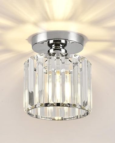 ZtuoYong Semi Flush Mount Ceiling Light, Crystal Ceiling Light Silver Crystal Chandelier for Kitchen Hallway Entrance Balcony Dining Rooms Living Rooms Bar