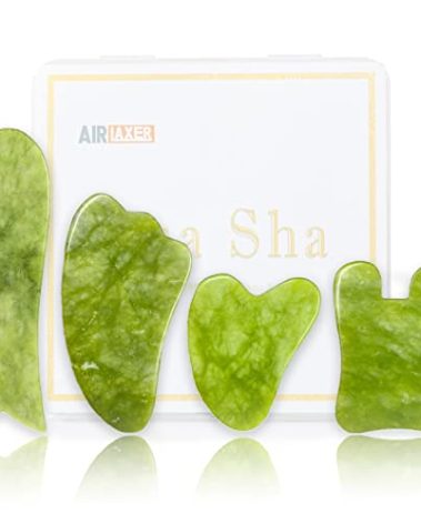 AIRLAXER Gua Sha Facial Tools Set,Guasha Massage Kit for Face and Body,Scraping Massage Board 4-Piece Set Physical Therapy,Gusha Jade Stone Also be Used on The Chin,Neck and Back. (Grass Green)