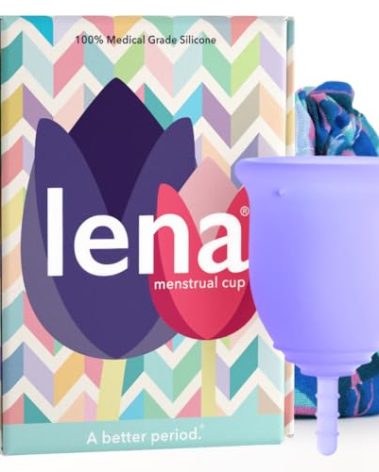 Lena Menstrual Cup Original – Reusable Silicone Period Cup for Heavy Flow, 12-Hour Leak-Free Protection, Soft & Comfortable, Beginner-Friendly Design - Large, Purple