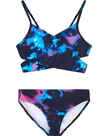 Kanu Surf Girls, Coral Reef Beach Sport Wrap Around Bikini 2-Piece Swimsuit, Hurricane Black/Pink, 16