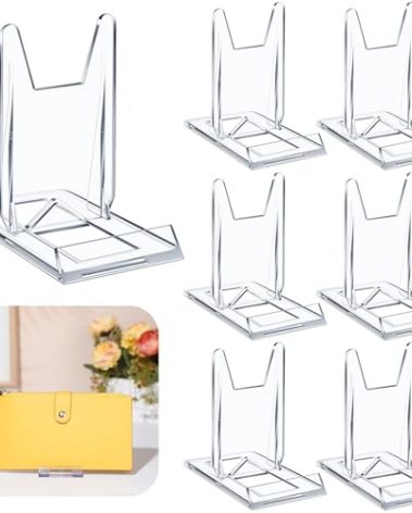 Memorywuu 6 Packs Adjustable Purse Display Stand Clear Acrylic Handbag Stand Holder for Wallet Purses Handbag Bag Jewelry Display Organizer for Party Weddings Home Decoration Birthdays