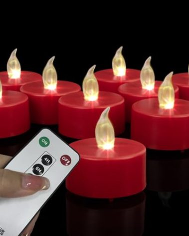 Boakboary LED Tea Light flameless Candles: 12PACK with Remote Control Candle,Long Lasting 400+Hours,Battery Operated LED Tealights for Home Decoration Seasonal &Festival Celebration (Red)