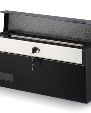 xydled Mailbox with Key Lock, Locking Wall Mount Mail Boxes for Outside, Steel Hanging Metal Mailbox, Modern Post Box, Black, 14.57''x7.09''x3.4''