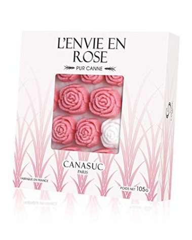Canasuc Paris, L' Envie en Rose Pur Sucre de Canne,"Window Gift Box" of 36 Assorted French Molded Rose Sugar Pieces, White & Rose, 3.35 Oz