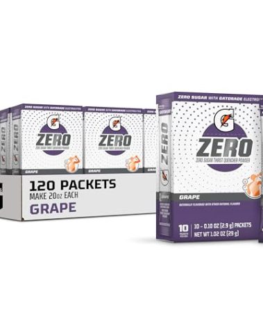 Gatorade G Zero Sports Drink Mix Powder Packets, Grape, Electrolyte Powder Drink Mix for Hydration, Zero Sugar, Total 120 Packets