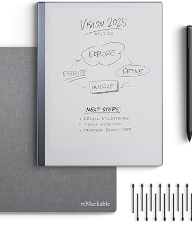 reMarkable 2 Bundle-reMarkable 2 Tablet (10.3” Digital Paper Display) – Includes Gray Polymer Weave Book Folio,Marker Plus,18 Spare Marker Tips,USB-A to USB-C Cable,1-Year Free Connect Trial,(RM911)