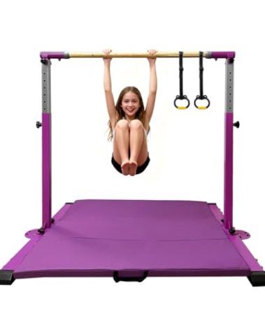 JC-ATHLETICS Gymnastic Kip Bar,Kids Girls Junior Ages 3-15,3' to 5' Adjustable Height,Home Gym Equipment,Home Training,1-4 Levels,261lbs Weight Capacity