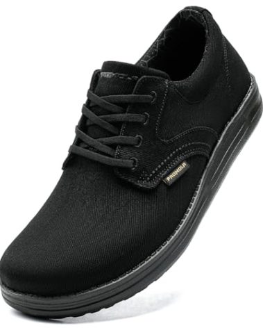 PROMOLA Wide Toe Box Shoes for Men Casual Dress Shoes Mens Walking Shoes Comfortable Dress Sneakers Black Canvas, Size 9.5