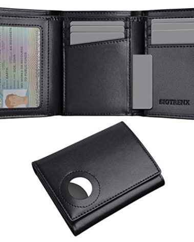 Sigtrenx Men Wallet for Airtag, Trifold Leather Wallet Holder for Air Tag Rfid Blocking Compatible with AirTag