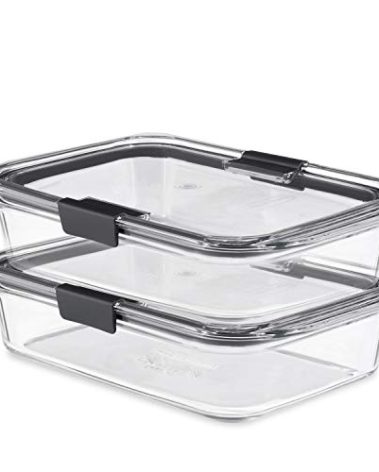 Rubbermaid Brilliance Glass Food Storage Containers, 8 Cup, Set of 2, BPA-Free, Leak-Proof, Clear