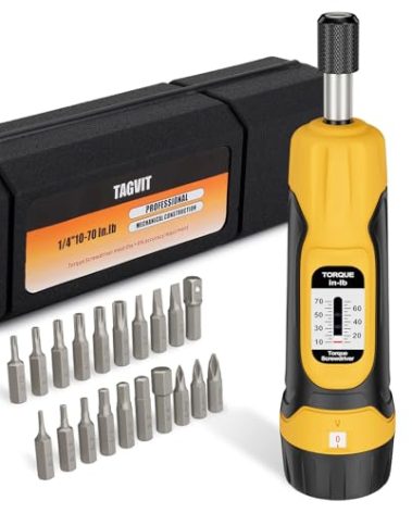 TAGVIT Torque Screwdriver, 10-70 in-lbs Torque Wrench Screwdriver Set, 1/4” Drive Inch Pound Torque Screwdriver with 20 S2 Bits and Case for Tools, Bike Repairing and Mounting
