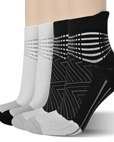IRAMY Compression Ankle Support Running Socks Women Coolmax 2 Pairs Quarter Athletic Cushioned Plantar Fasciitis Socks