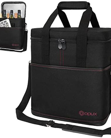opux 6 Bottle Carrier Tote | Insulated Padded Wine Cooler Bag for Travel. Picnic, BYOB | Portable Leakproof Wine Tote Bag for Dinner, Party, Christmas, Wine Gift for Women, Men (Black)