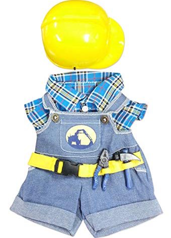Construction Worker with Hard Hat Outfit Teddy Bear Clothes Fit 14" - 18" Build-a-bear, Vermont Teddy Bears, and Make Your Own Stuffed Animals by Bear Factory
