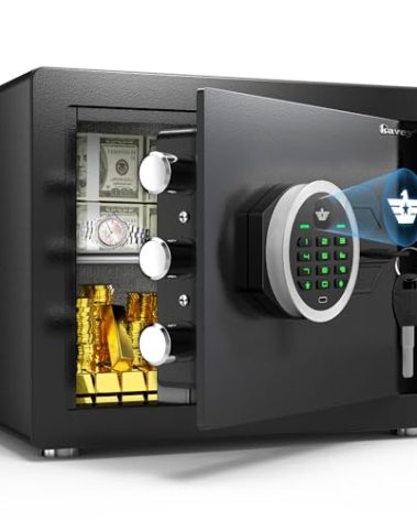 Kavey 1.2 Cub Safe Box, Home Safe with Digital Keypad and Dual Alarm System, Money Safe for With Mute Function and LED Light, Safes for Money Valuables