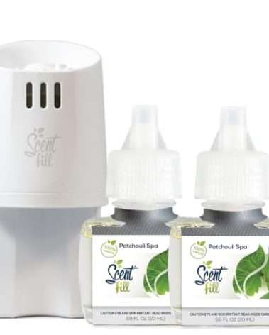 Scent Fill 100% Natural Patchouli Spa Plug in Air Freshener, Scented Oil Refills, 2 Refills + Diffuser