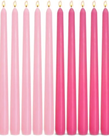 6-Pack Hot Pink and 6-Pack Pink Taper Candles, 10 Inch Unscented Dripless Candlesticks, Long-Lasting Burn Time of 7-8 Hours, Perfect for Home Décor Wedding Dinner