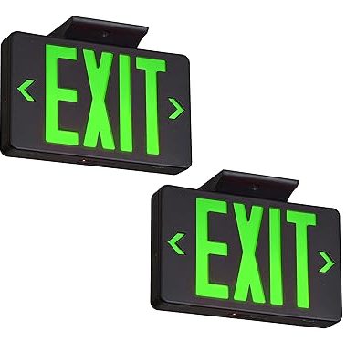 TANLUX Green Exit Sign with Black Housing, LED Emergency Exit Light with Battery Backup, UL Listed, Hardwired Exit Signs with Emergency Lights, Commercial Emergency Lights for Business - 2 Pack