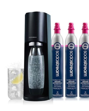 SodaStream Terra Sparkling Water Maker Bundle in Black - includes 3-Pack CO2 and Carbonating Bottle