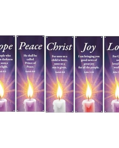 Hahafelt 5 Pcs Advent Banners for Church Set 23 x 63 Inch Purple Advent Candle Banner Hope Peace Joy Love Christ Inspiring Religious Christian Supplies for Devotional Spaces Holiday Churches