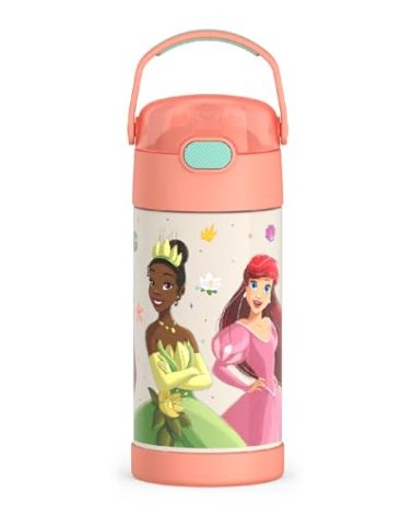 THERMOS FUNTAINER Water Bottle with Straw - 12 Ounce - Kids Stainless Steel Vacuum Insulated Water Bottle with Lid, Princesses