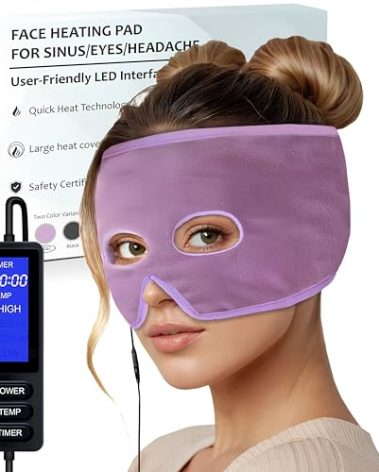 The Onyx Bee Sinus Relief Mask Moist Heat with 4 Temp Settings, Ex-Large Headache Mask Electric Face Heating Pad for Sinus Pressure Relief, Migraine, Tension Headache Relief (Lilac)
