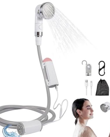 GZRLVVIN Portable Camping Shower with LED Light & Detachable Battery, 3 Spray Modes IPX8 Waterproof Outdoor Shower for Camping, Beach, RV, Pet Cleaning​