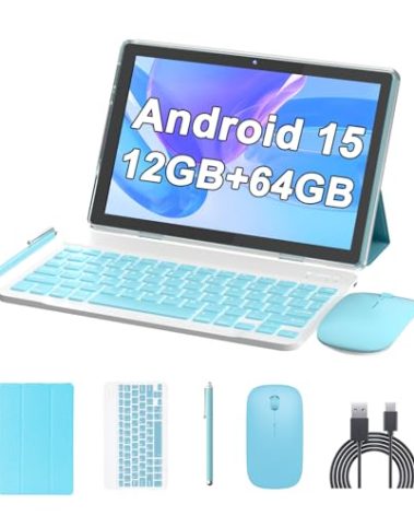 10 Inch Tablet Android 15(NOT GO) Tablets 2 in 1 tablet With keyboard 12GB RAM+64GB ROM(Supports 1TB expansion) Tableta 2MP+8MP Camera 6000mAh Battery Mouse/Case/Stylus 5G Wifi-6 10.1" Android Tablets