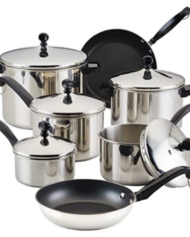Farberware Classic Stainless Steel Cookware Pots and Pans Set, 15-Piece,50049,Silver