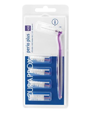 Curaprox Interdental Brush Set CPS 408 Perio – for Wider Gaps & Gum Care | Includes 5 Brushes & Ergonomic Holder for Comfortable Cleaning | Swiss Made