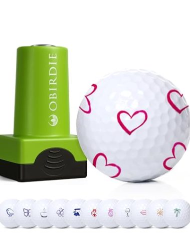 Obirdie Self-Inking Golf Ball Stamp | Chic & Fun Golf Ball Stamper | Fast-Drying, Waterproof Golf Ball Marker Stamp | Reusable Golf Accessories for Women | Golfer Gifts | Golf Gadgets (Heart)