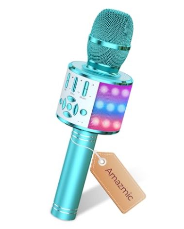 Amazmic Kids Karaoke Microphone Machine Toys for Girls Bluetooth Microphone with LED Light, Christmas Birthday Gift for Girls Boys 3 4 5 6 7 8 9 10 11 12 Year Old Kids Toys(Blue)