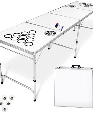 GoPong 8 Foot Portable Beer Pong / Tailgate Tables (Black, Football, American Flag, or Custom Dry Erase)
