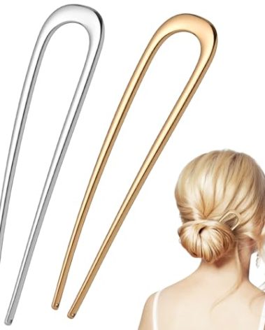 2PCS Fosvrde U-Shaped Large 5.5 Inch Metal Hair Pins for Women and Girls, Vintage Gold and Silver Hair Pins for Buns, Long and Thick Hair