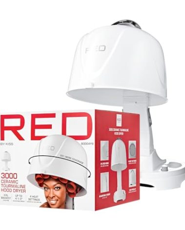 Red by Kiss 3000 Ceramic Tourmaline Professional Hood Dryer, 4 Heat Settings Blow Dryer for Home & Salon, Height Adjustable Convenient Big Hood Size Extra Coverage (1875 Wattage)