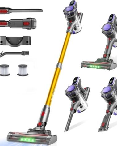 MONSGA Cordless Vacuum Cleaner, 45KPa 400W Stick Vacuum for Home, 50Mins Anti-Tangled Vacuum Cleaner with Charging Dock, Light-Weighted Handheld Vacuum for Pet Hair/Carpet/Floor, LED Touch Display