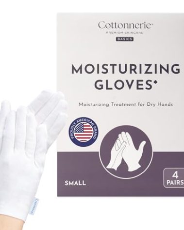 4 Pairs Cottonnerie Basics Cotton Gloves for Dry Hands Sleeping, Moisturizing Gloves Overnight, Hand Moisturizer Gloves, Moisture Gloves for Dry Hands Overnight, Sleeping Gloves, Small