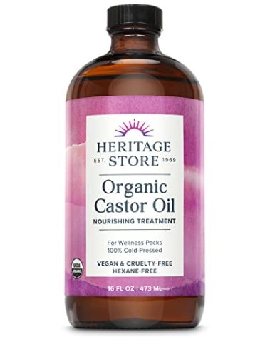 HERITAGE STORE Organic Castor Oil - Glass Bottle - Nourishing Treatment for Hair and Skin - Eyelash Serum for Eyelashes, Brows, Castor Oil Packs - Cold Pressed, Hexane Free, Vegan 16oz