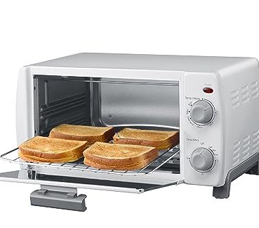 Dominion 4 Slice Small Toaster Oven Countertop, Retro Compact Design, Multi-Function with 30-Minute Timer, Bake, Broil, Toast, 1000 Watts, 2-Rack Capacity, White