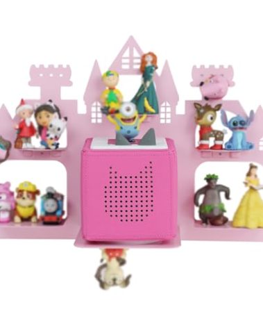 Demao for Toniebox 2/1 Shelf Magnetic, Floating Shelf for Tonies Figures 15-25pcs, Display Shelves for Toniebox in Children's Room Decoration, Wall Mounted Rack for Tonies Figures Storage-Pink Castle