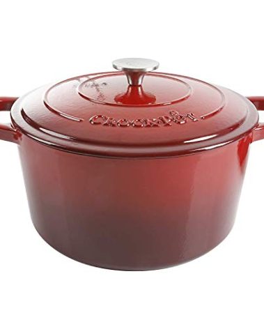 Crock Pot Artisan 5-Quart Round Enameled Cast Iron Dutch Oven – Red, Durable Heavy-Duty Cookware for Slow Cooking, Roasting, Baking with Lid