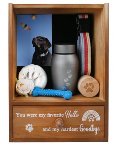 Favonuovy Pet Memorial Shadow Box Keepsake 9.25x13 Dog Memorial Gifts for Loss of Dog Death Sympathy and Remembrance Gift Large Pet Picture Frame Display Case with Deep Rainbow Bridge Drawer